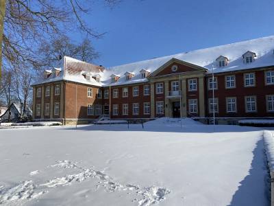 Das verschneite alte Kreishaus in Coesfeld im Februar 2021